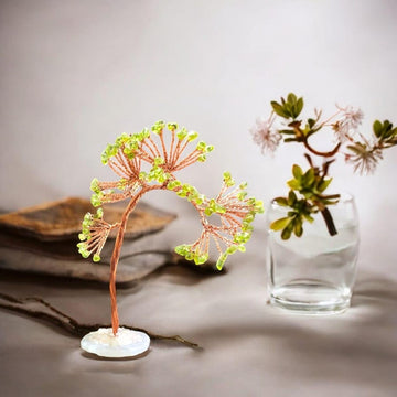 Peridot Gemstone Slice Base Crystal Tree
