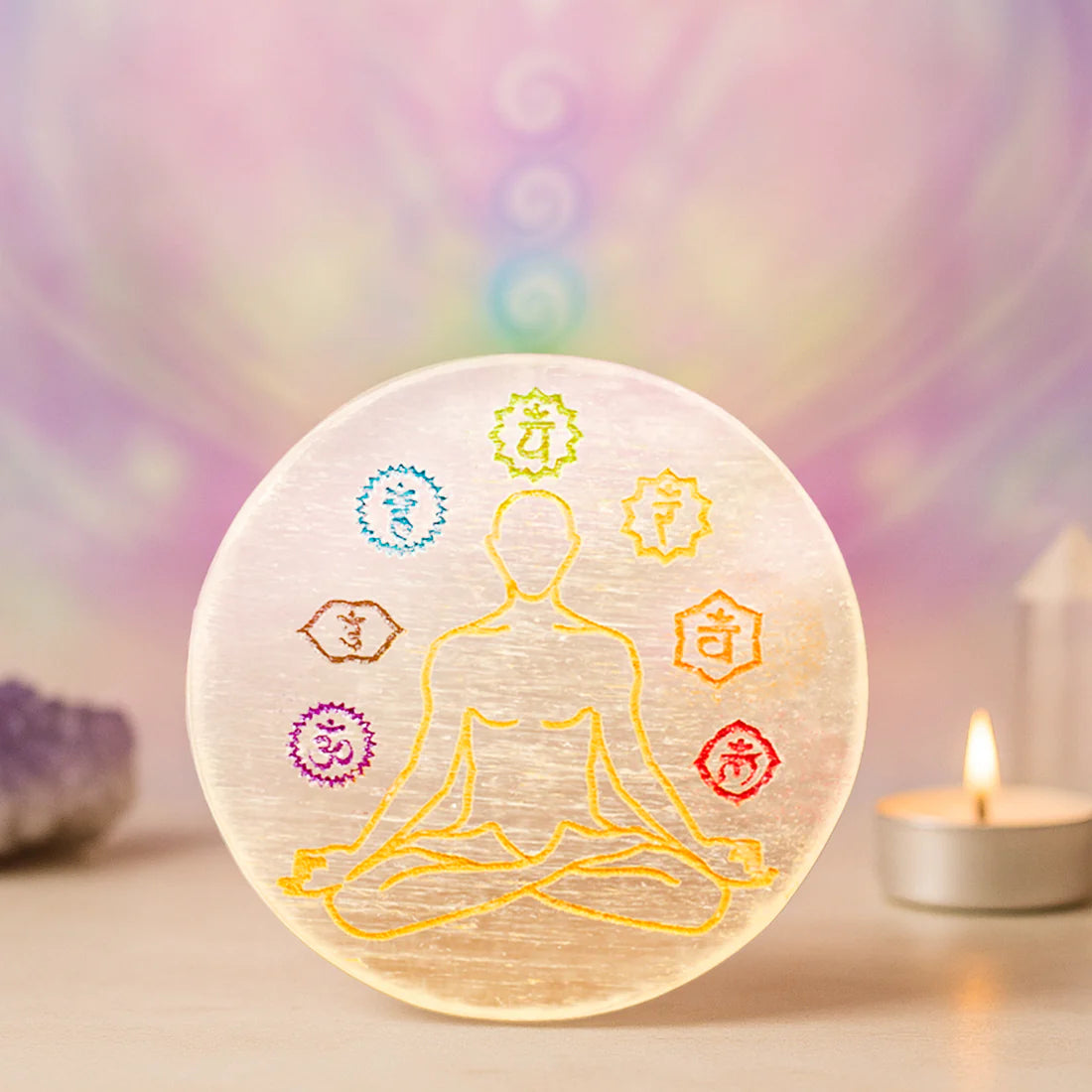 7 Chakra Selenite Charging Plate - with box