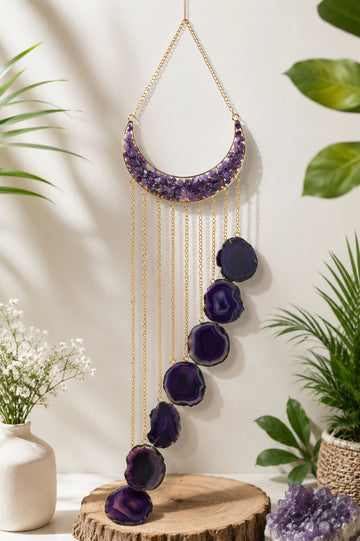 Crystal Agate Moon Wind Chime(Amethyst)