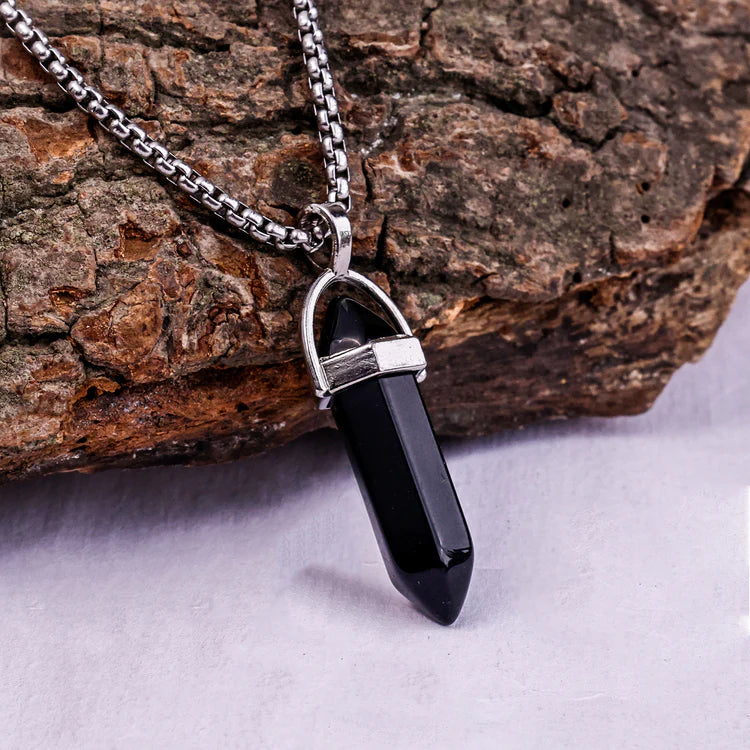 Black Tourmaline Crystal Pencil Pendant