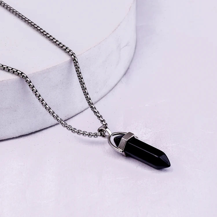 Black Tourmaline Crystal Pencil Pendant