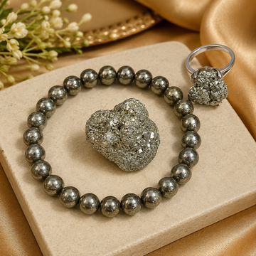 Dhan Labh Combo – Raw Pyrite Stone, Bracelet & Ring