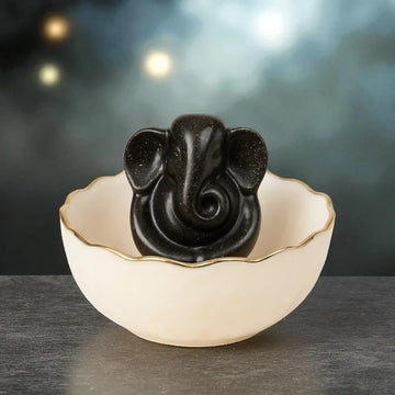Selenite Money Bowl with Pyrite Ganesh Ji Idol
