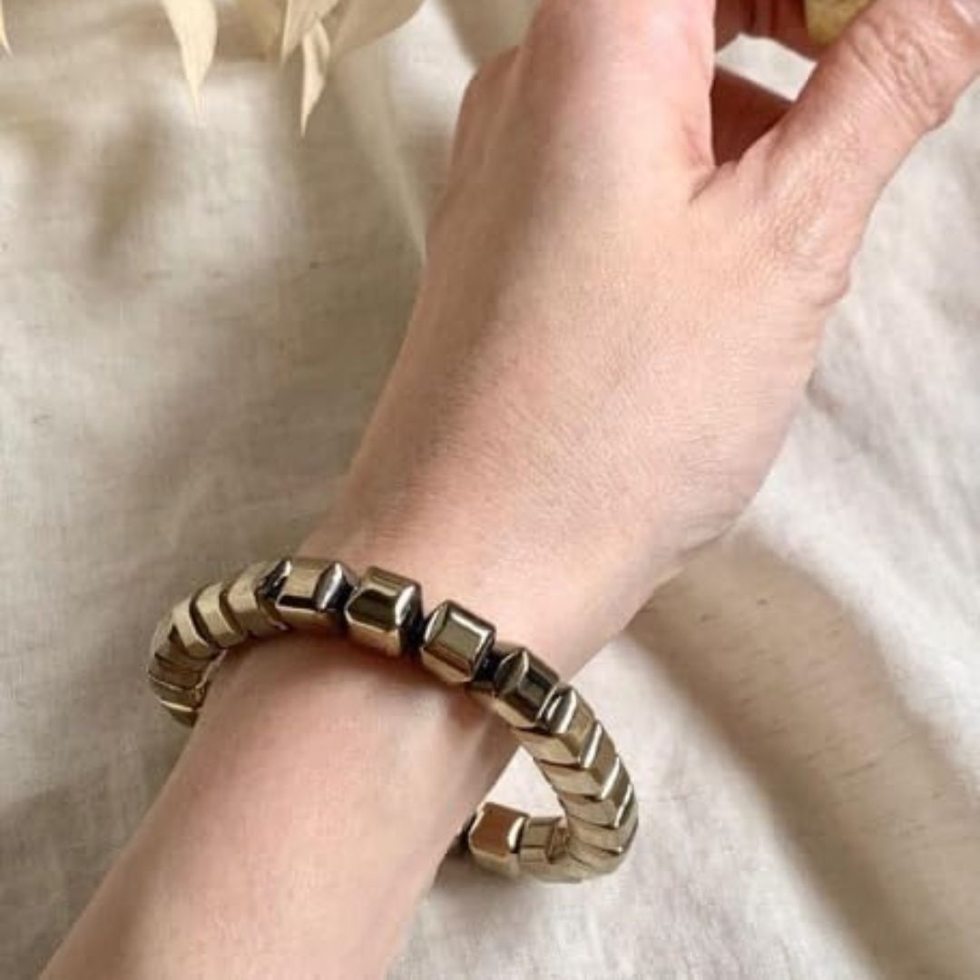 Golden Hematite Cube Bracelet