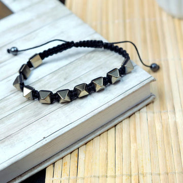 Golden Pyrite Pyramid Adjustable Bracelet