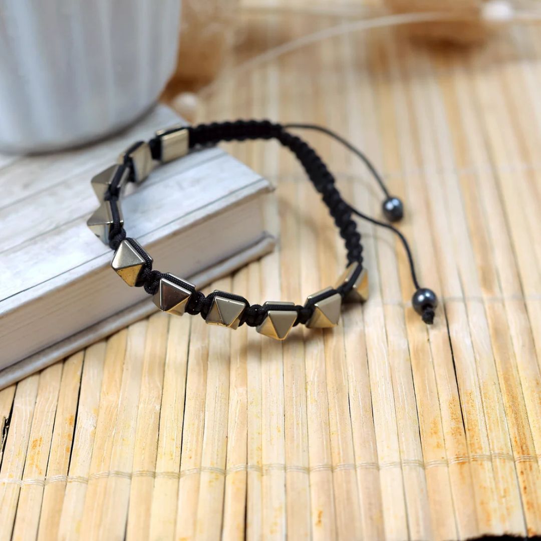 Golden Pyrite Pyramid Adjustable Bracelet