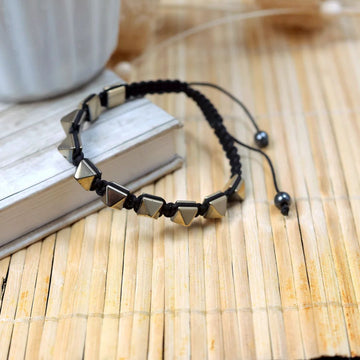 Golden Pyrite Pyramid Adjustable Bracelet