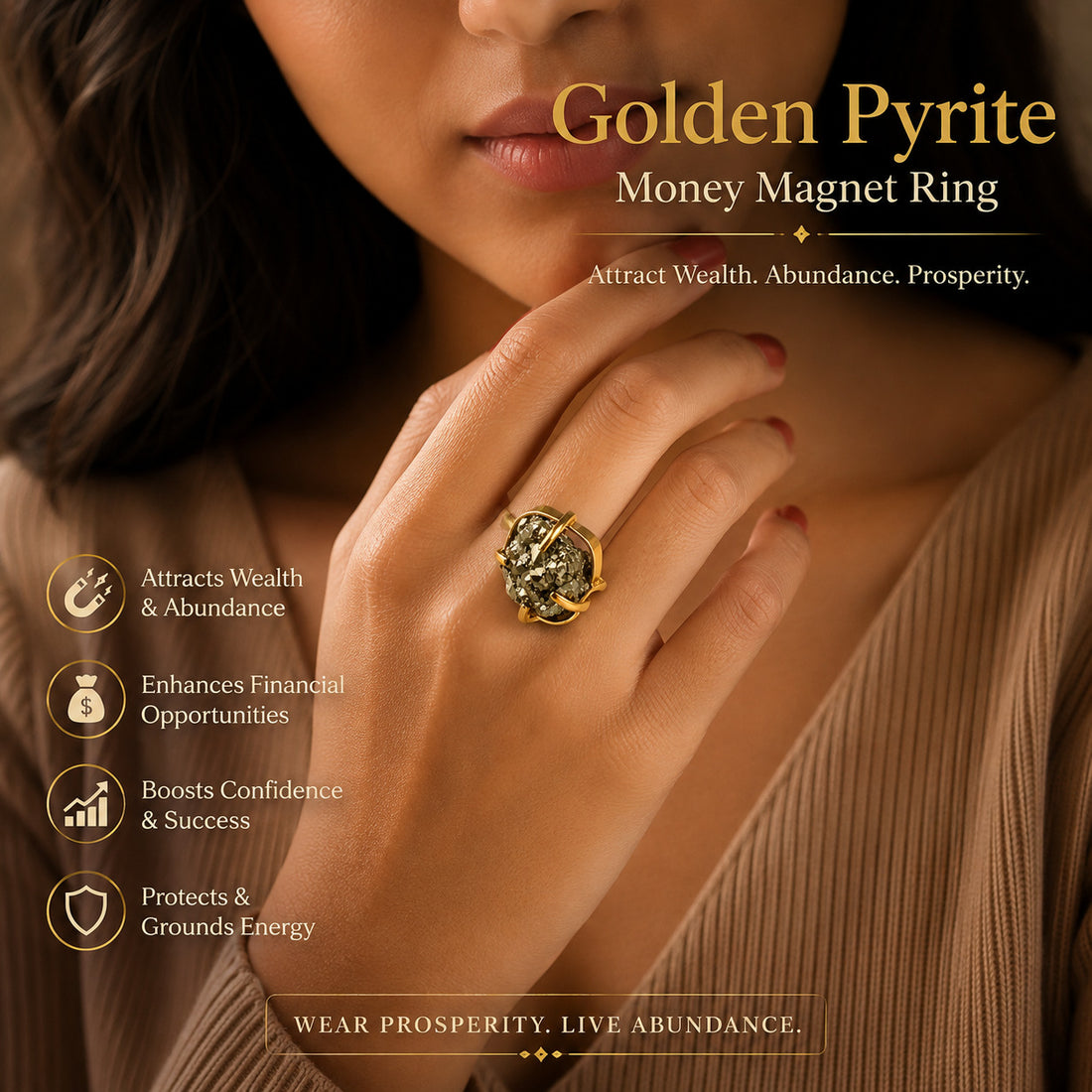 Golden Pyrite Money Magnet Ring