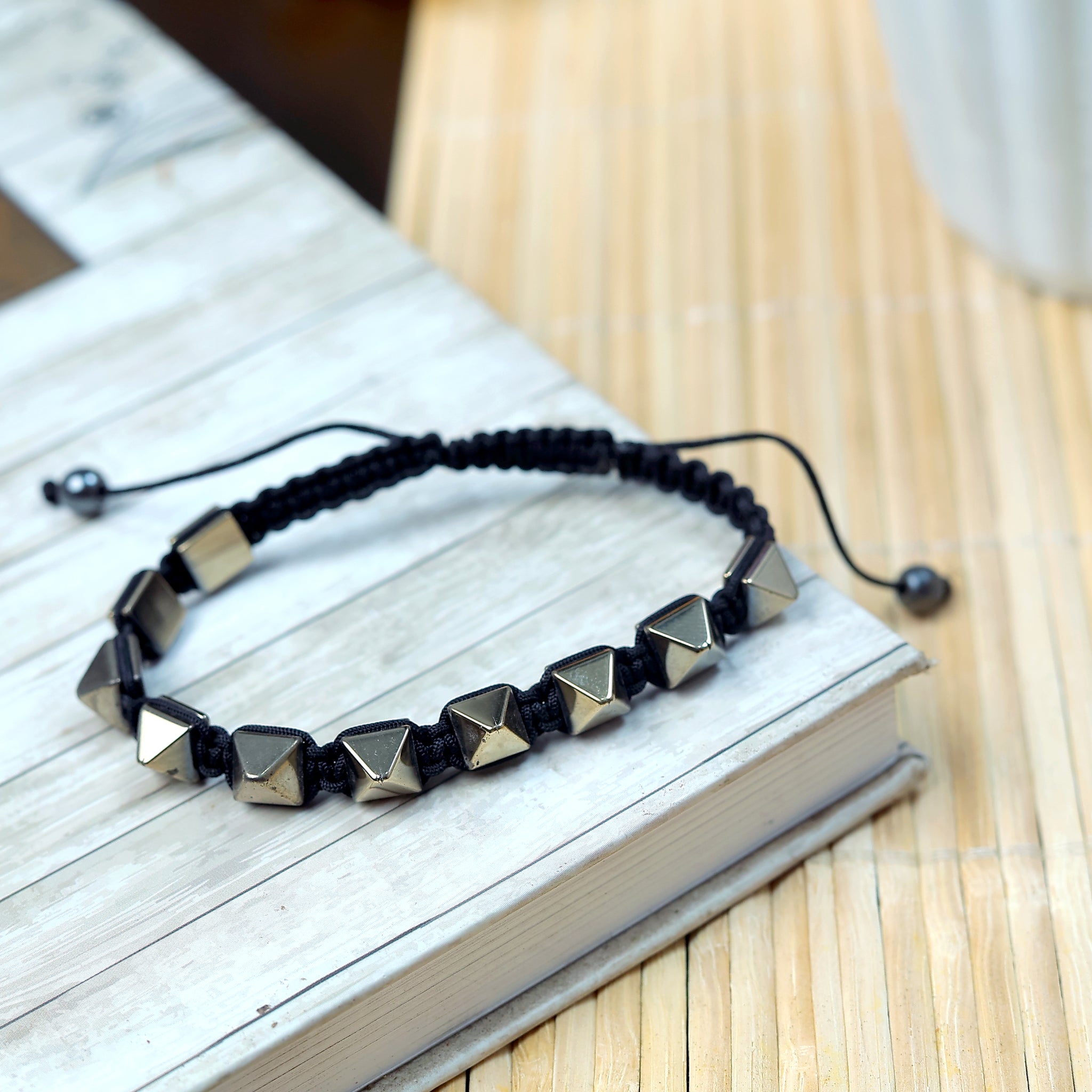 Golden Pyrite Pyramid Adjustable Bracelet