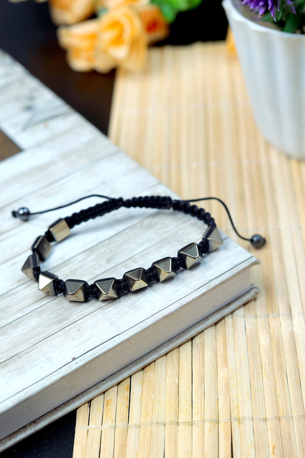 Golden Pyrite Pyramid Adjustable Bracelet