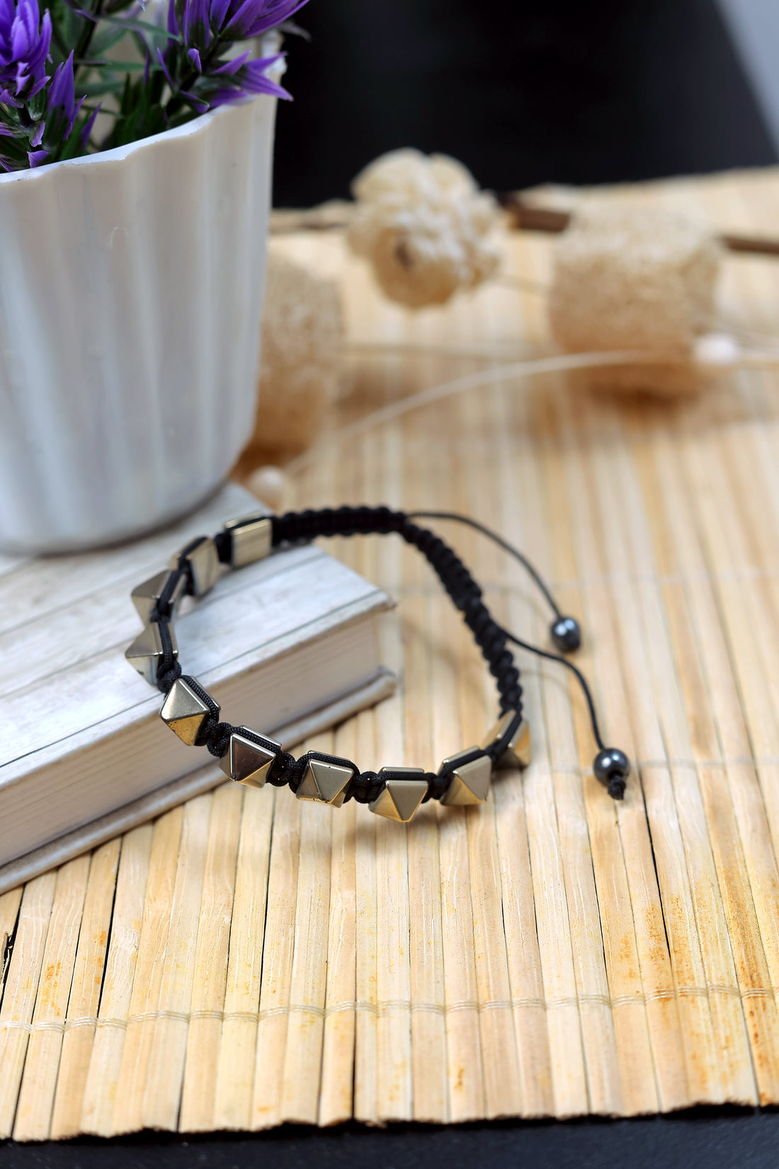 Golden Pyrite Pyramid Adjustable Bracelet