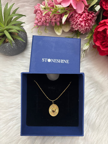 Golden Sunburst Heart Pendent Necklace