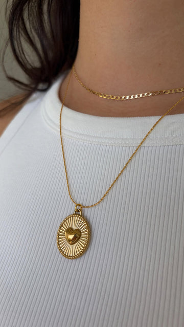 Golden Sunburst Heart Pendent Necklace