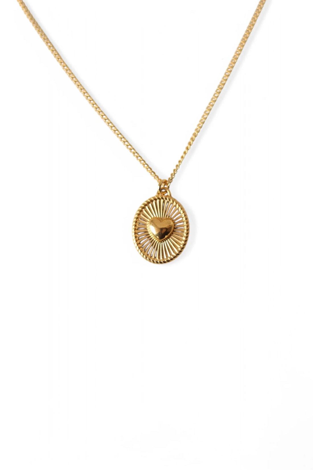 Golden Sunburst Heart Pendent Necklace