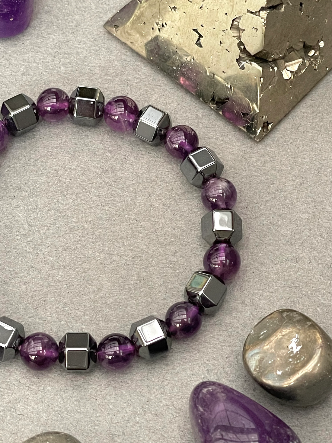 Hematite And Amethyst Crystal Bracelet