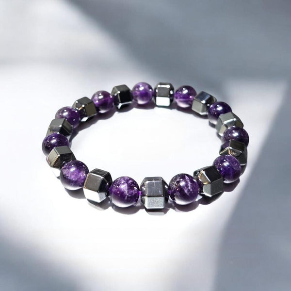 Hematite And Amethyst Crystal Bracelet