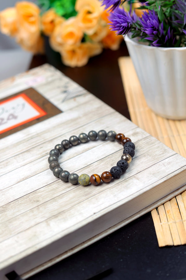 Lava Stone Tiger Eye and Pyrite Agate Bracelet