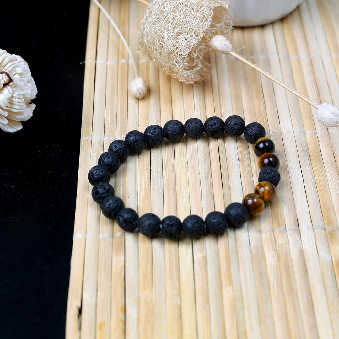 Lava and Tiger Eye Natural Agate Bracelet