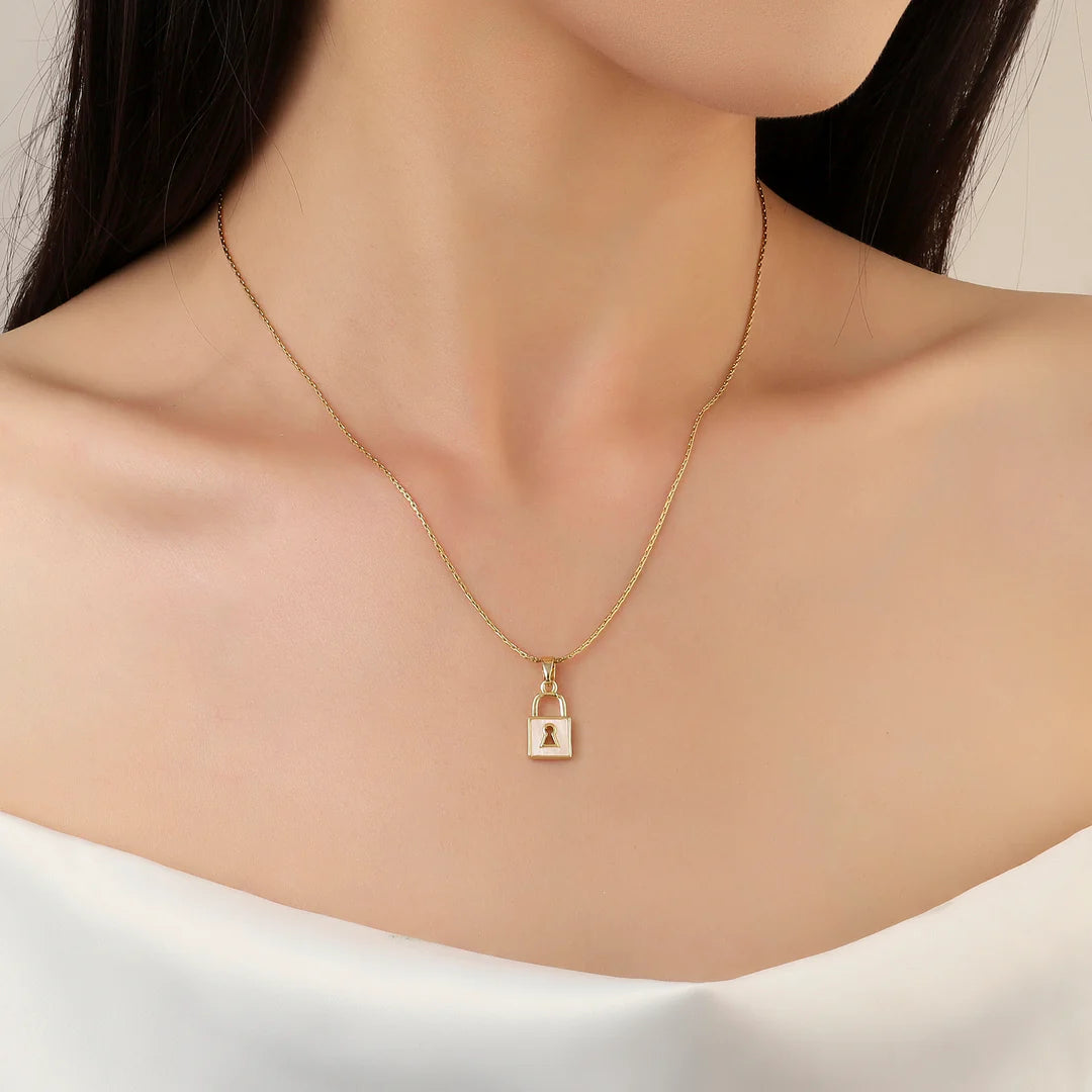 Golden Lock Pendant Necklace