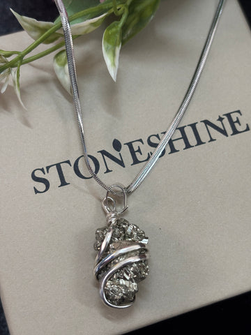 Natural Pyrite Crystal Pendant Necklace