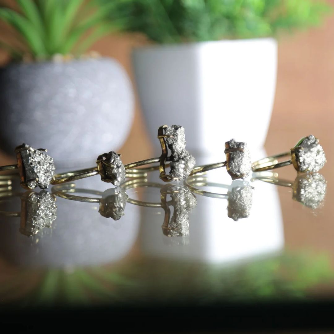 Natural Pyrite Crystal Ring