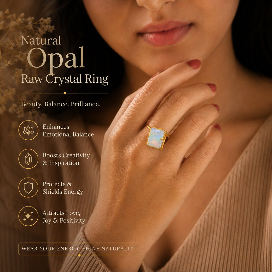 Natural Opal Raw Crystal Ring