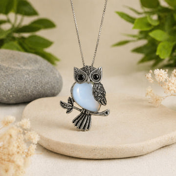 Natural Opal Stone Owl Necklace Pendant Healing Gemstone