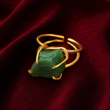 Natural Raw Crystal Green Quartz  Ring