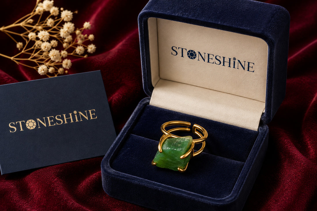 Natural Raw Crystal Green Quartz  Ring