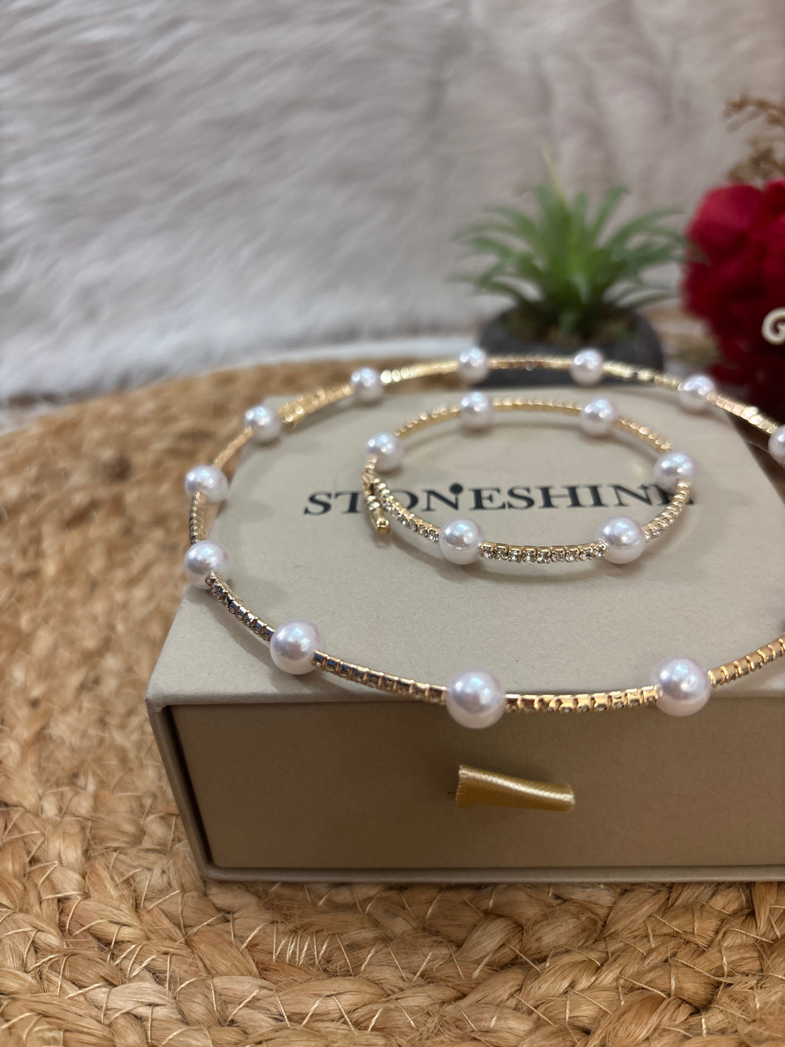 Pearl Necklace and Bracelet Set For Women