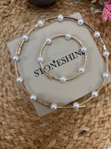 Pearl Necklace and Bracelet Set For Women