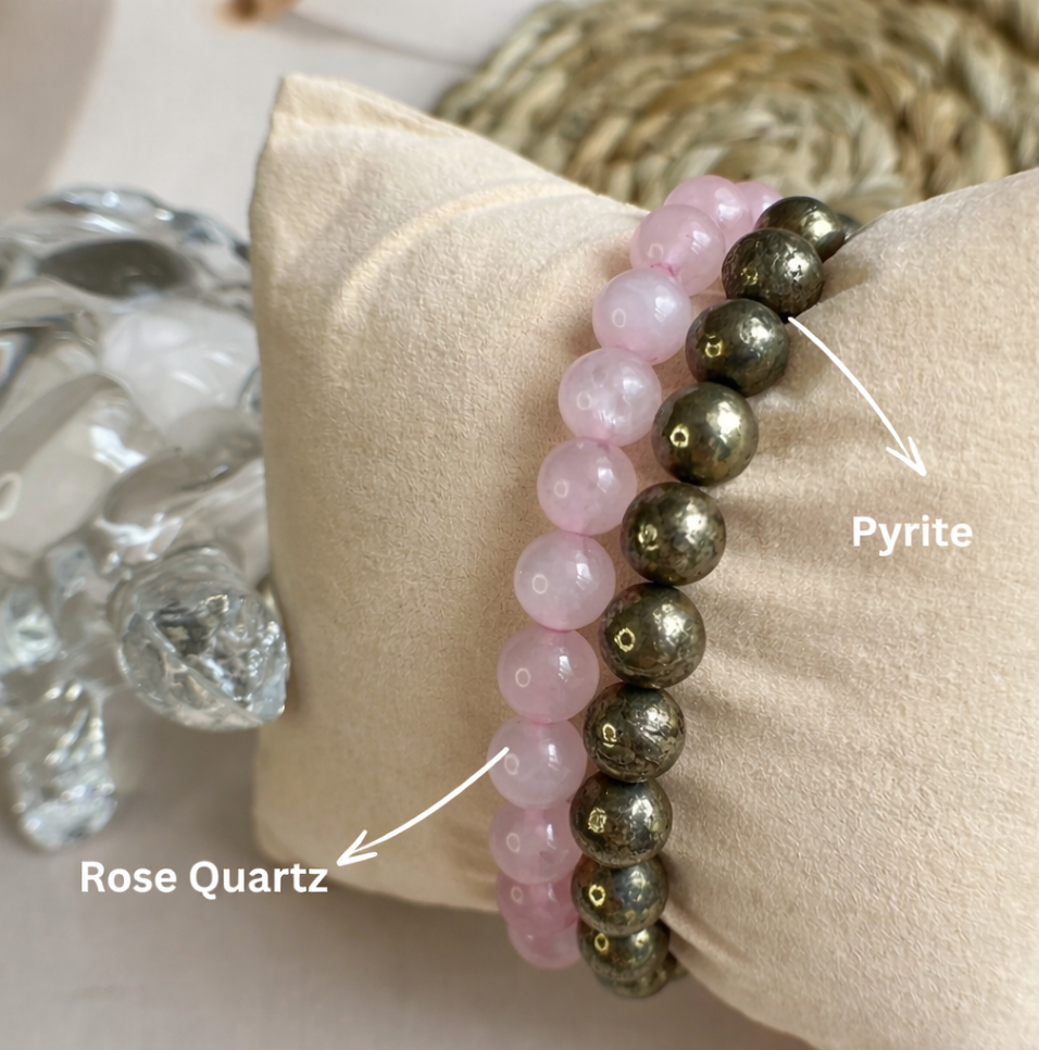 Pyrite & Rose Quartz Bracelet Combo