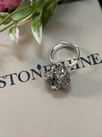 Raw Pyrite Crystal Ring