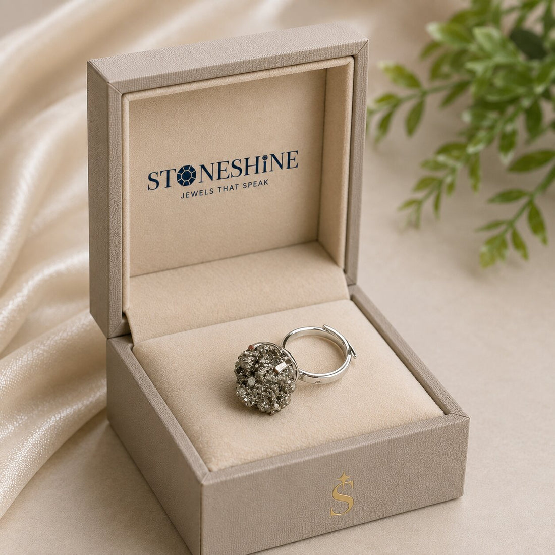 Raw Pyrite Crystal Ring