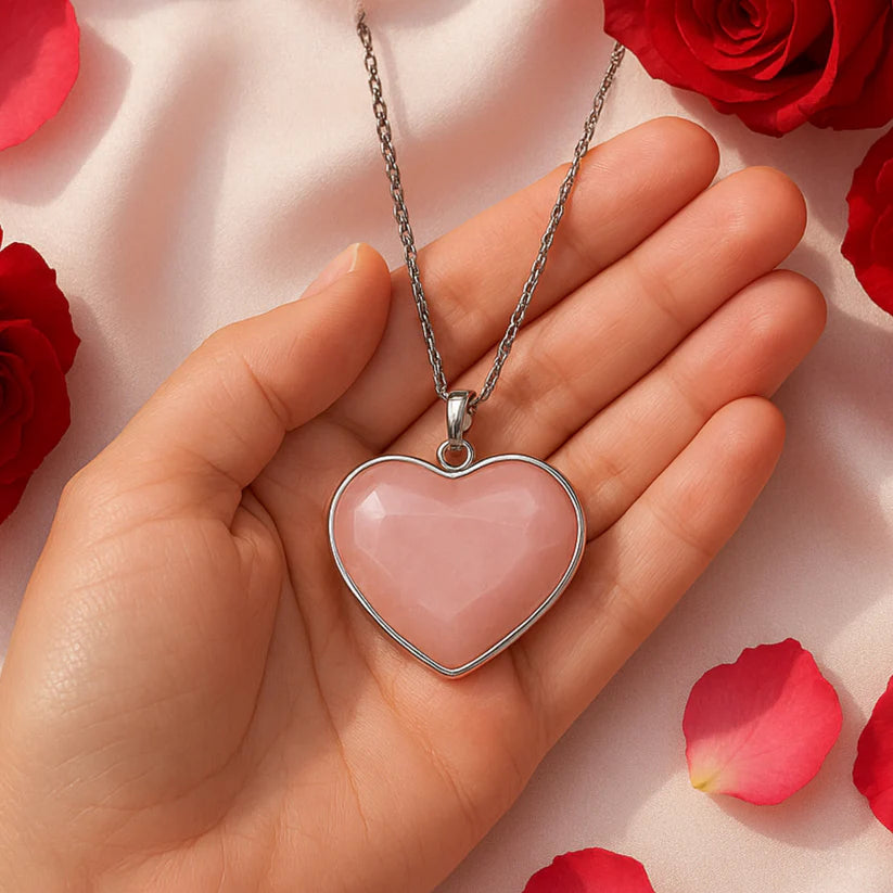 Rose Quartz Heart Shape Pendant Necklace