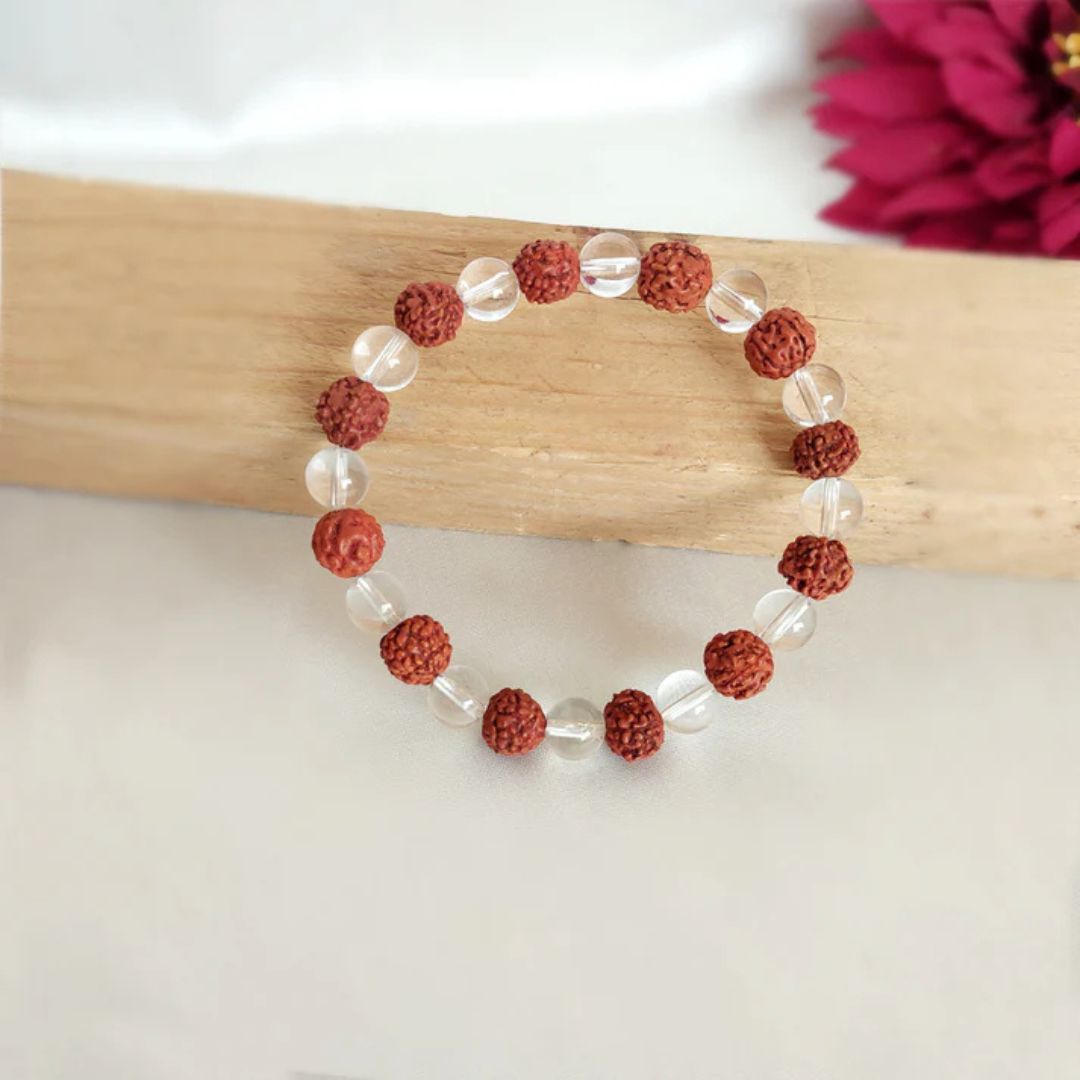Rudraksha With Clear Quartz Crystal Bracelet