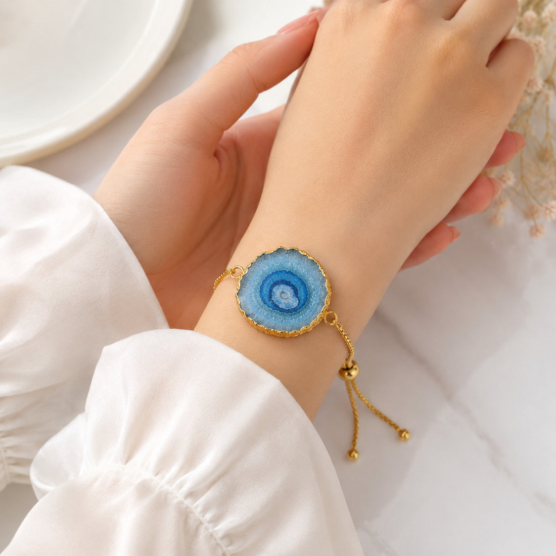 Sliced Agate Stone Quartz Bracelet