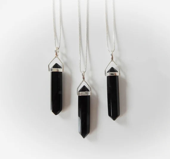 Black Tourmaline Crystal Pencil Pendant