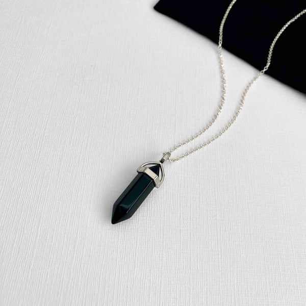 Black Tourmaline Crystal Pencil Pendant