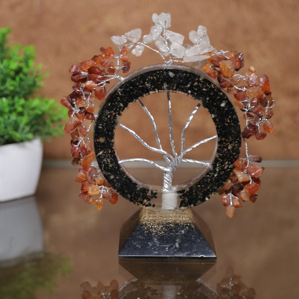 Clear Quartz And Carnelian Crystal Tree With Black Tourmaline Stone