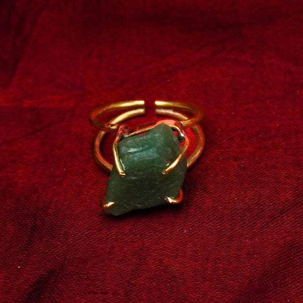 Natural Raw Crystal Green Quartz  Ring