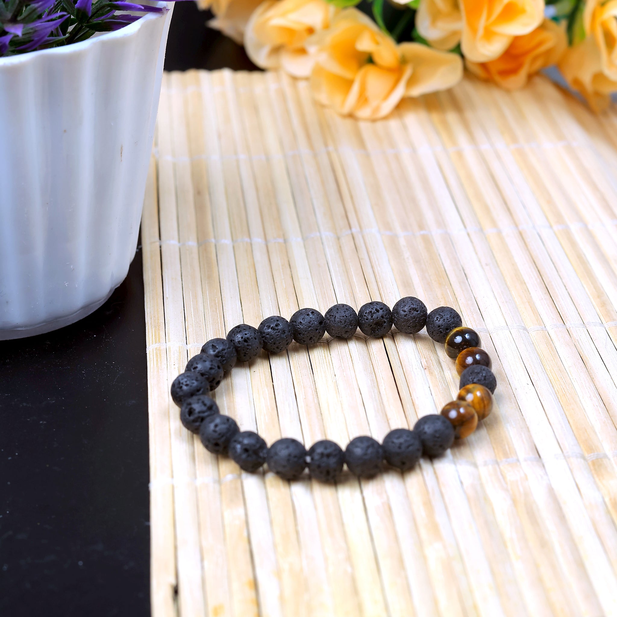 Lava and Tiger Eye Natural Agate Bracelet