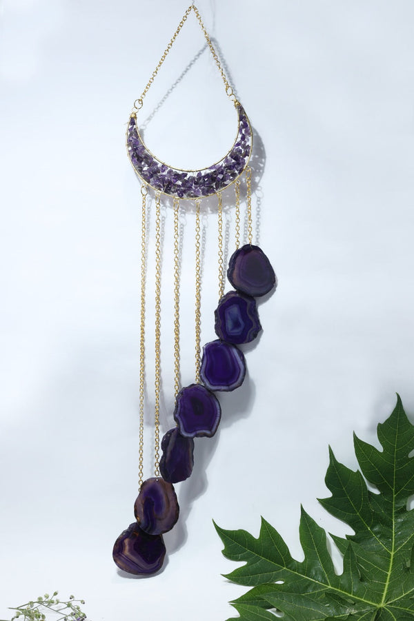 Crystal Agate Moon Wind Chime(Amethyst)