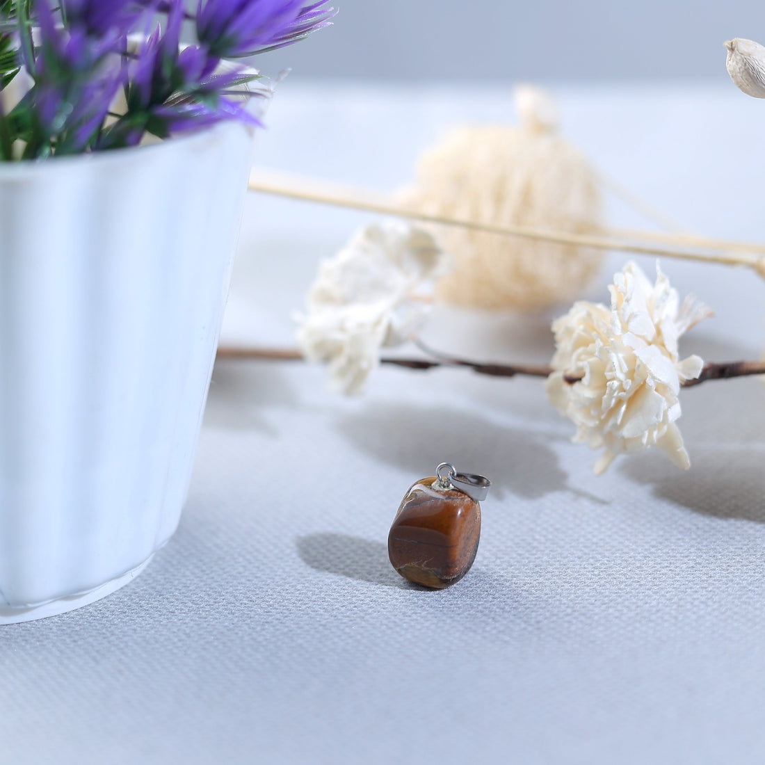 Natural Tiger Eye Gemstone Pendant Necklace