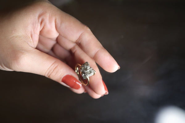 Natural Pyrite Crystal Ring