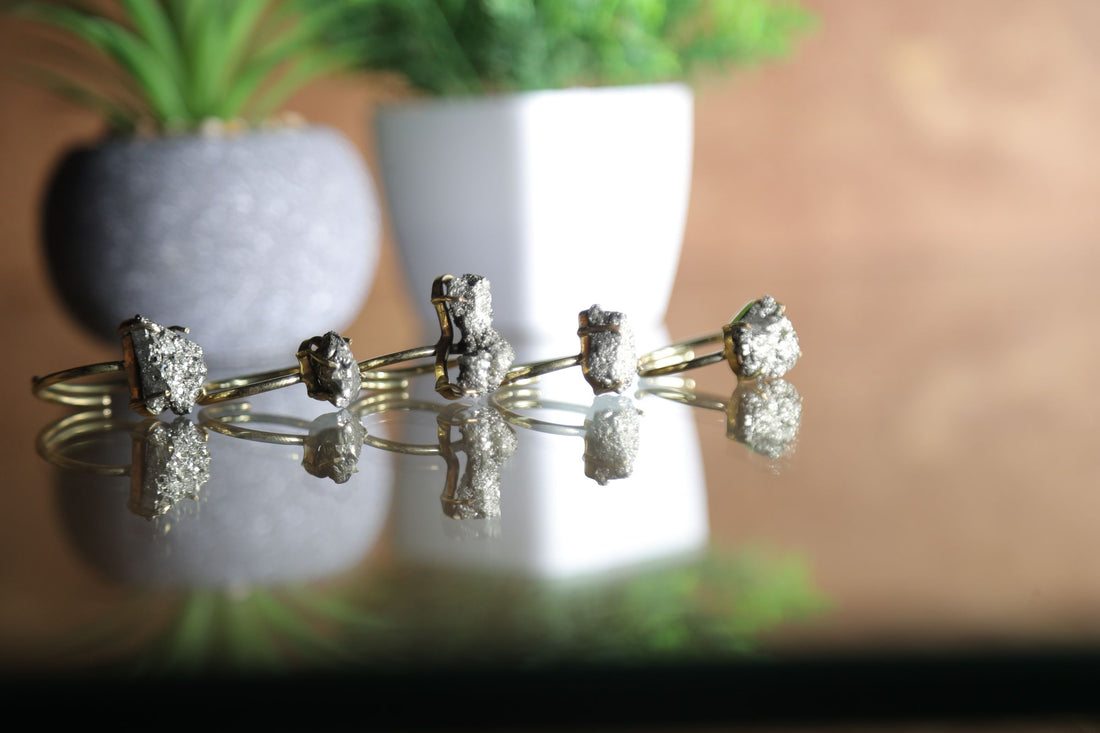 Natural Pyrite Crystal Ring