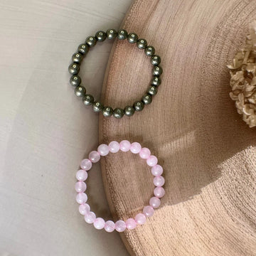 Pyrite & Rose Quartz Bracelet Combo