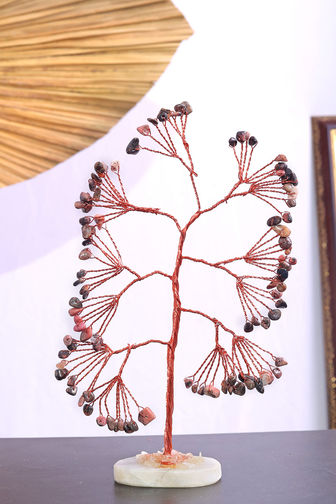 Rhodonite Gemstone Slice Base Crystal Tree
