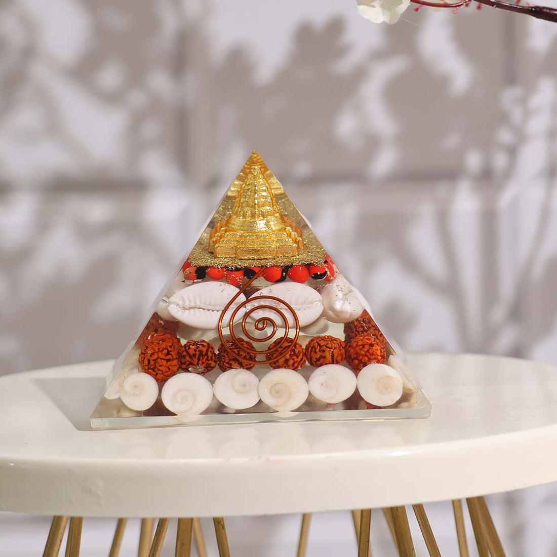 Pyramid with Shree Yantra and Gomti Chakra Attract Wealth Success Prosperity