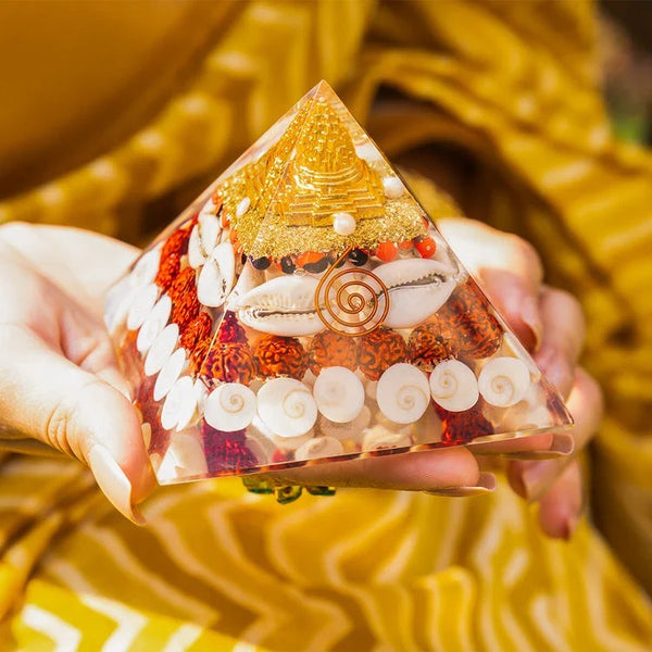 Pyramid with Shree Yantra and Gomti Chakra Attract Wealth Success Prosperity